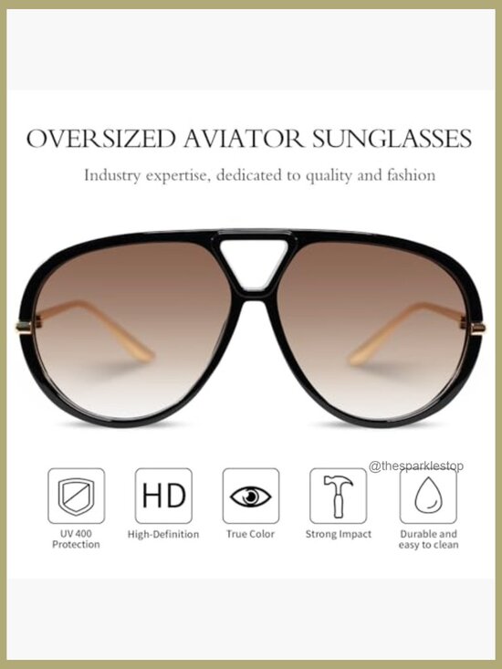 Oversized Aviator Sunglasses with UV Protection main image 4